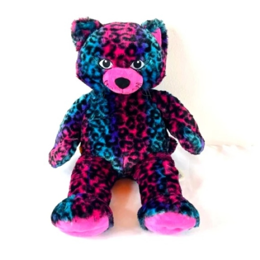 Build-A-Bear Colourful Plush Leopard Stuffed Animal, Pink/Blue/Black, 18” Length - Picture 2 of 7